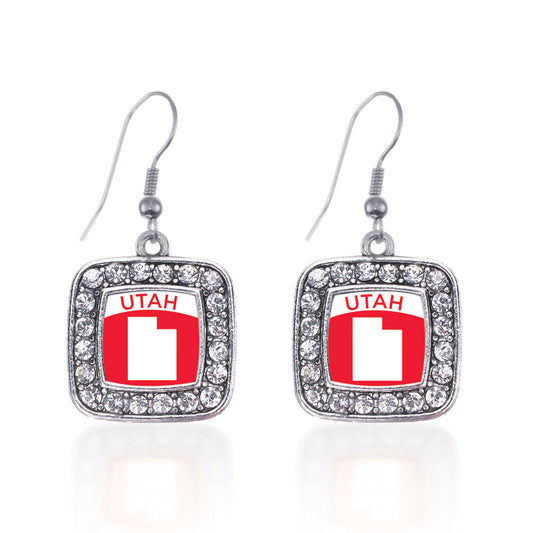 Silver Utah Outline Square Charm Dangle Earrings
