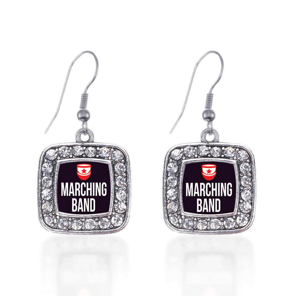 Silver Marching Band Square Charm Dangle Earrings
