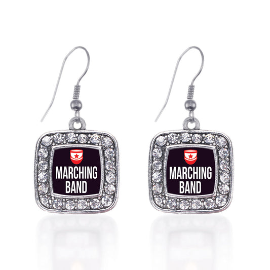 Silver Marching Band Square Charm Dangle Earrings