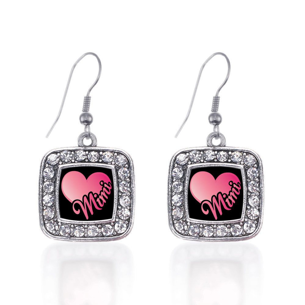 Silver Mimi Square Charm Dangle Earrings