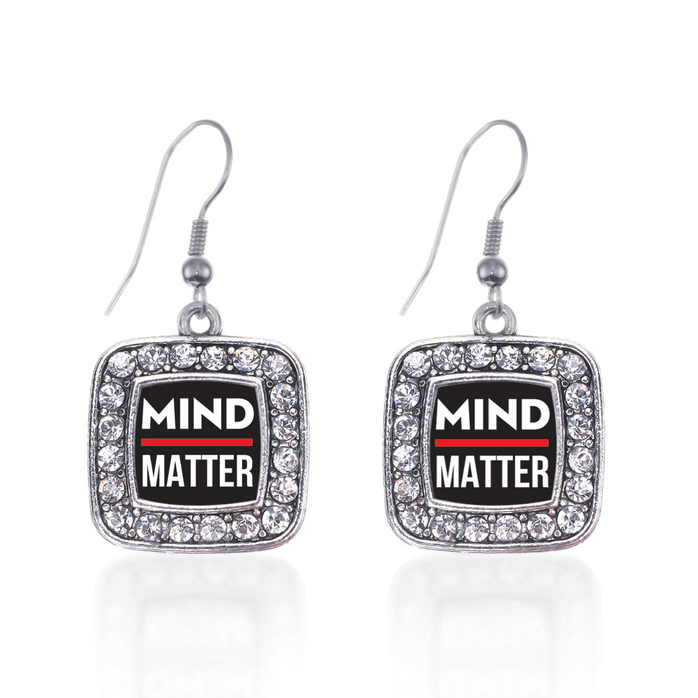 Silver Mind Over Matter Square Charm Dangle Earrings