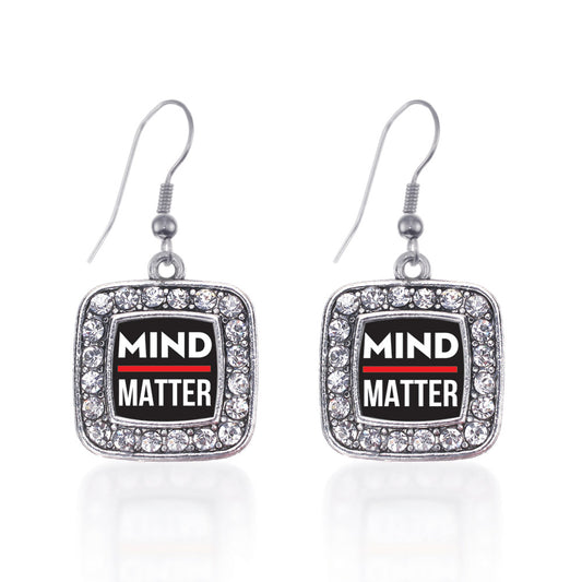 Silver Mind Over Matter Square Charm Dangle Earrings