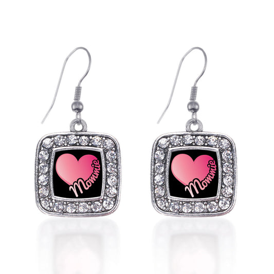 Silver Mommie Square Charm Dangle Earrings