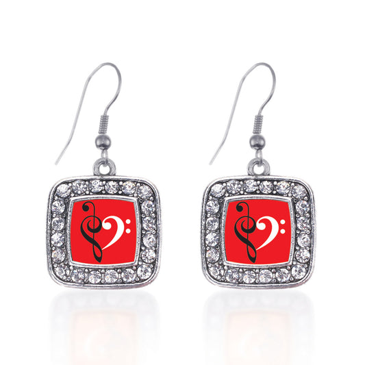 Silver Music Is Love Square Charm Dangle Earrings