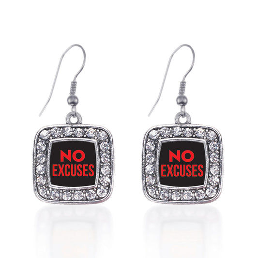 Silver No Excuses Square Charm Dangle Earrings
