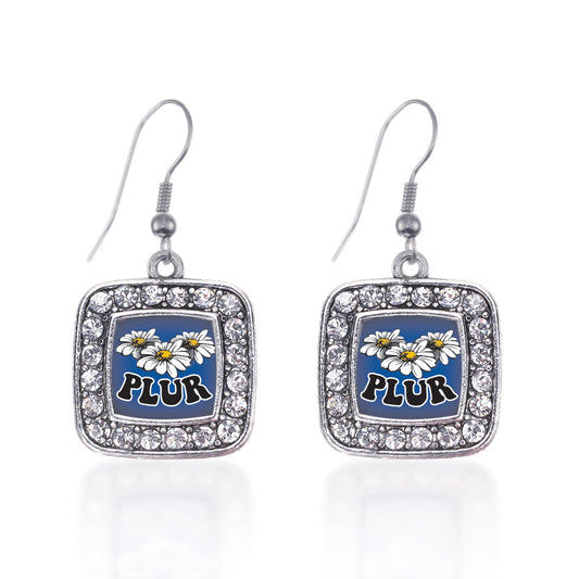 Silver PLUR Square Charm Dangle Earrings