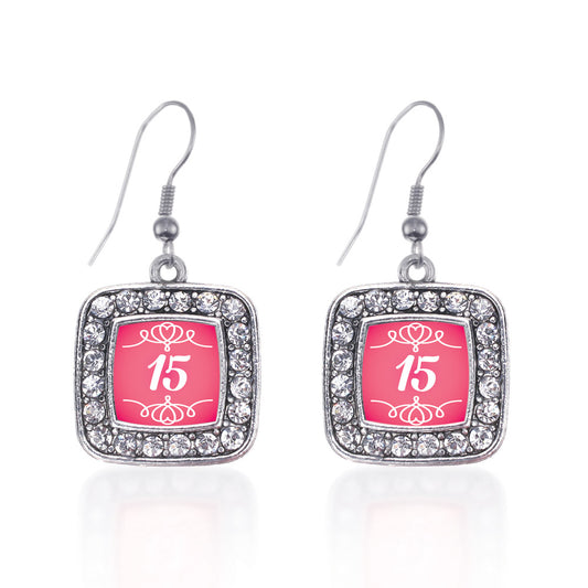 Silver Quinceanera Square Charm Dangle Earrings