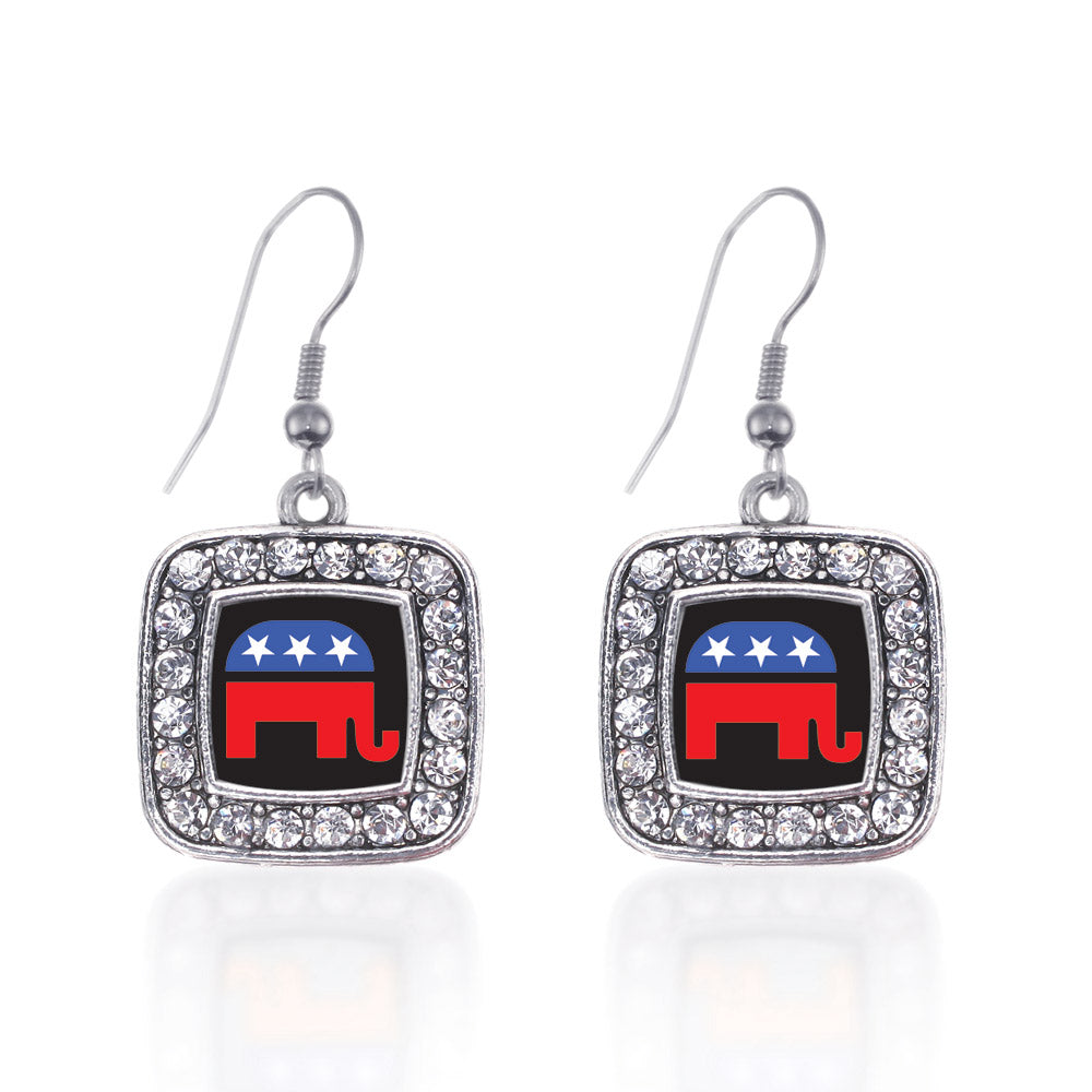 Silver Republican Square Charm Dangle Earrings