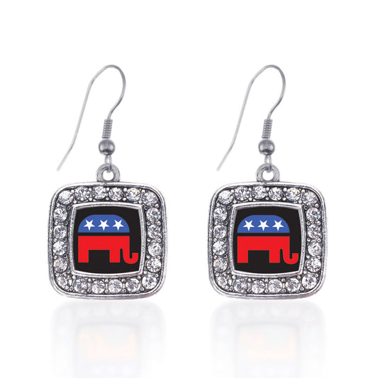 Silver Republican Square Charm Dangle Earrings