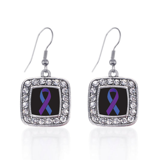 Silver Rheumatoid Arthritis Awareness Square Charm Dangle Earrings