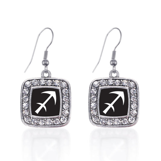 Silver Sagittarius Zodiac Square Charm Dangle Earrings