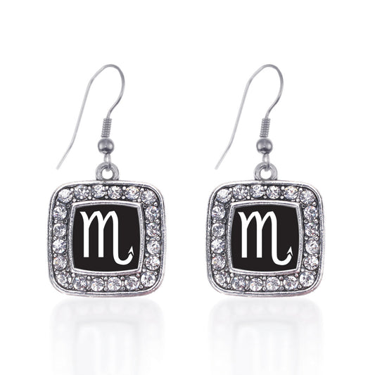 Silver Scorpio Zodiac Square Charm Dangle Earrings