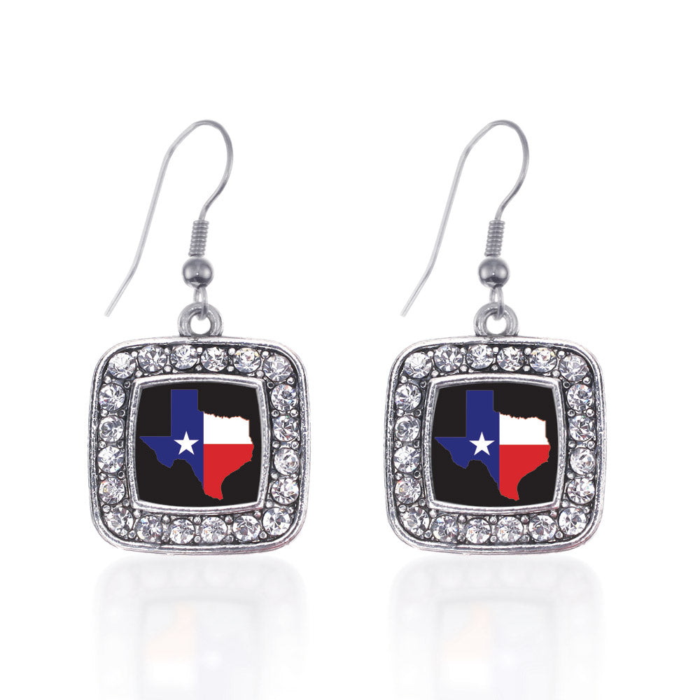 Silver Texas Pride Square Charm Dangle Earrings