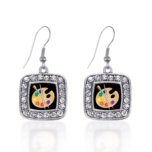 Silver The Artist Square Charm Dangle Earrings