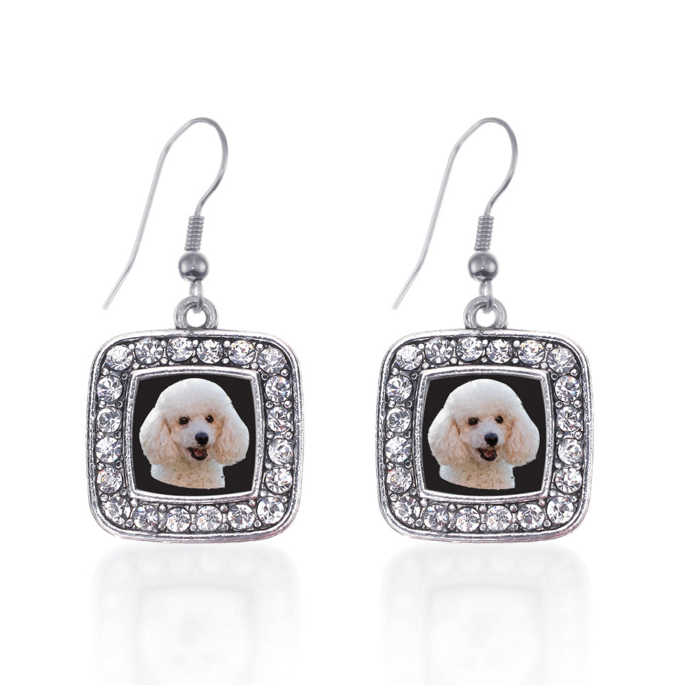 Silver The Poodle Square Charm Dangle Earrings