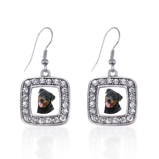 Silver The Rottweiler Square Charm Dangle Earrings