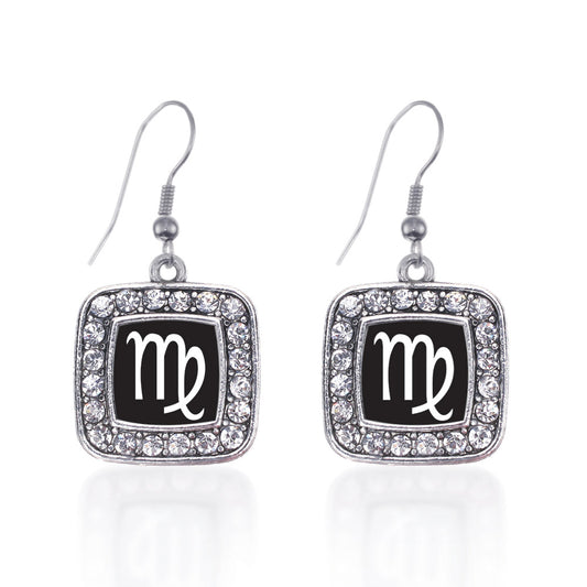 Silver Virgo Zodiac Square Charm Dangle Earrings