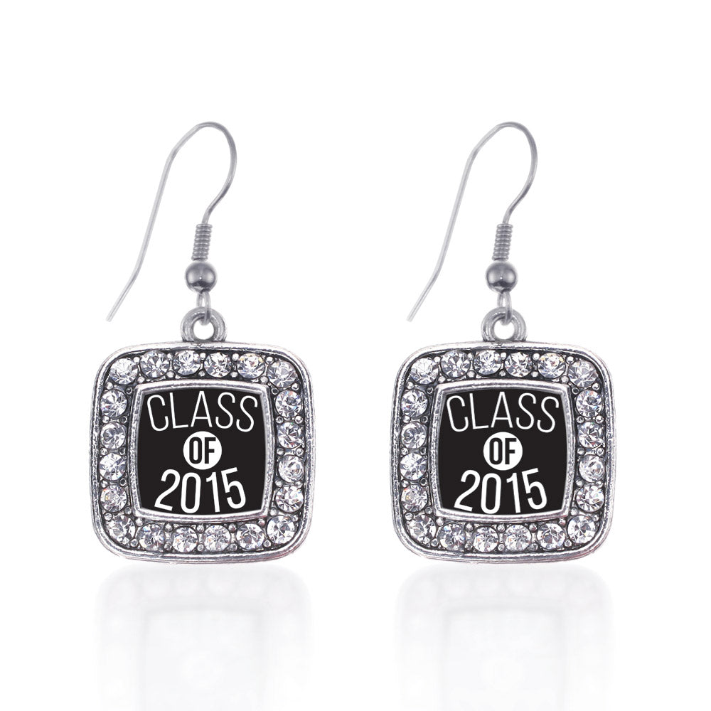 Silver Class of 2015 Square Charm Dangle Earrings