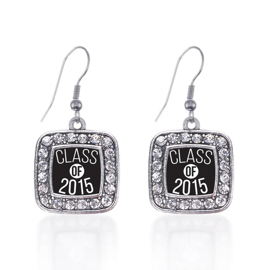 Silver Class of 2015 Square Charm Dangle Earrings