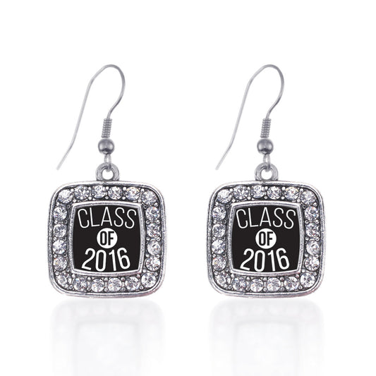 Silver Class of 2016 Square Charm Dangle Earrings