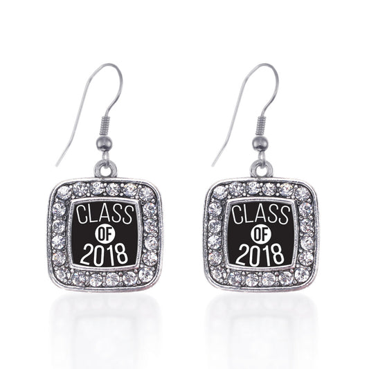 Silver Class of 2018 Square Charm Dangle Earrings