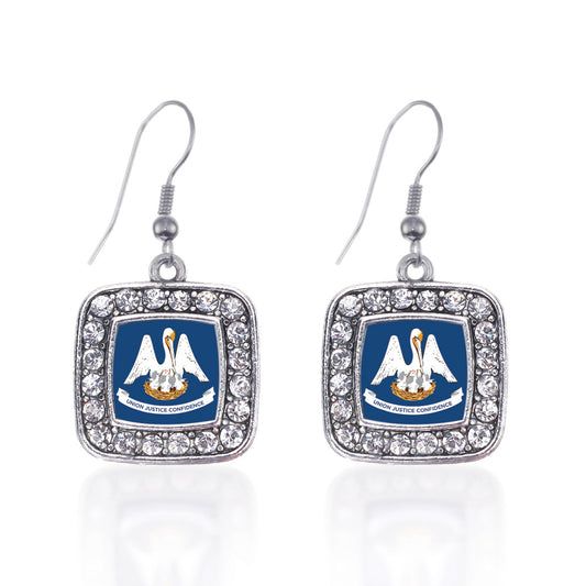 Silver Louisiana Flag Square Charm Dangle Earrings