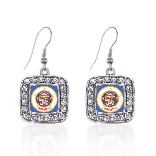 Silver Minnesota Flag Square Charm Dangle Earrings