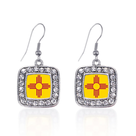 Silver New Mexico Flag Square Charm Dangle Earrings