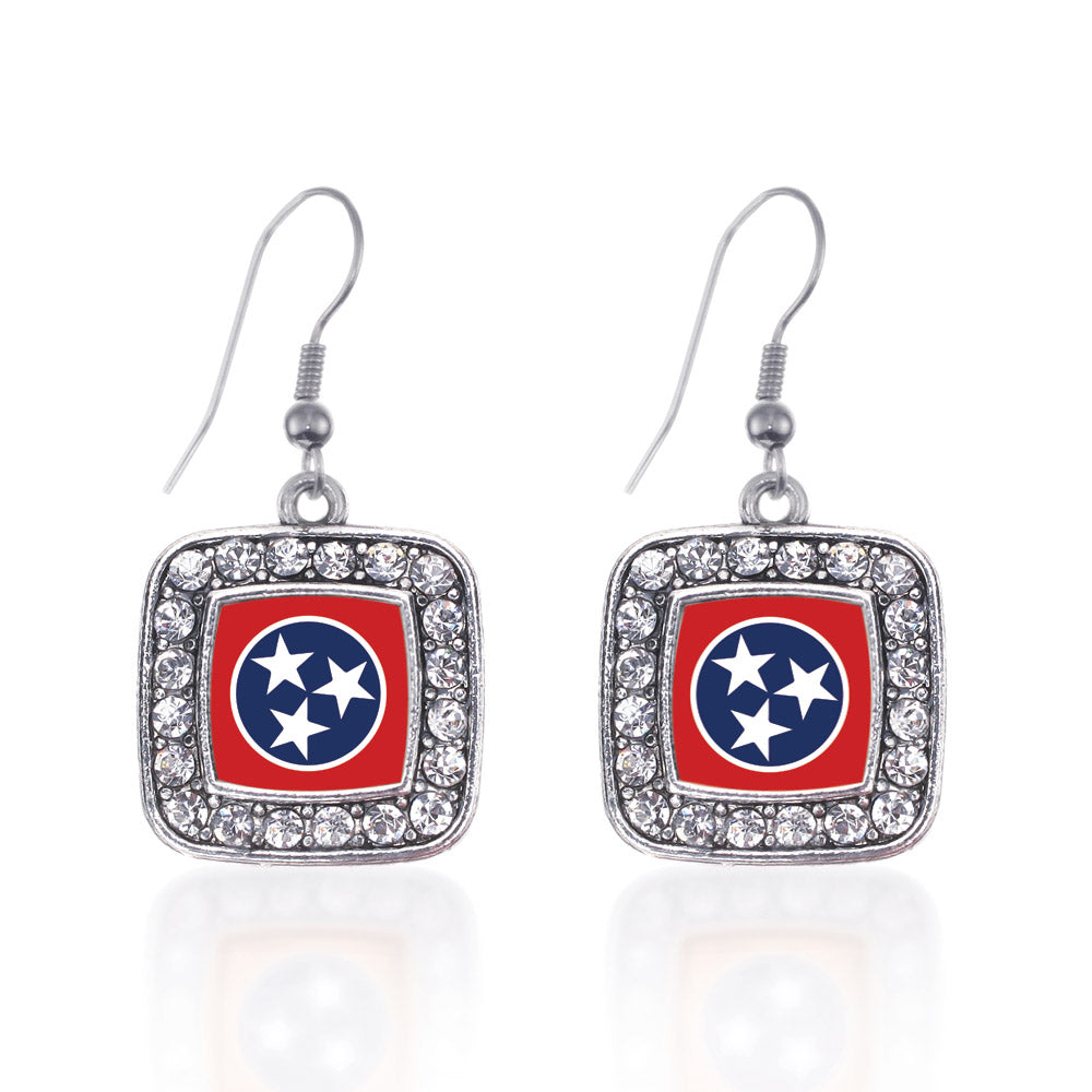 Silver Tennessee Flag Square Charm Dangle Earrings
