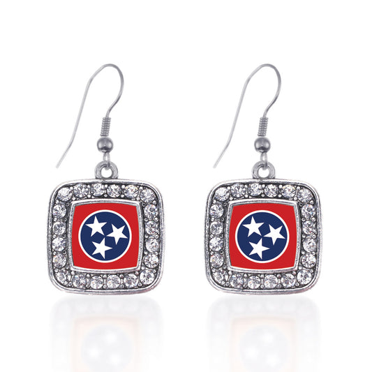 Silver Tennessee Flag Square Charm Dangle Earrings
