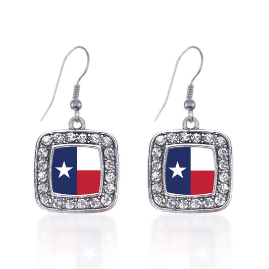 Silver Texas Flag Square Charm Dangle Earrings