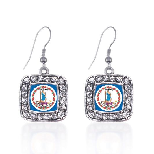 Silver Virginia Flag Square Charm Dangle Earrings