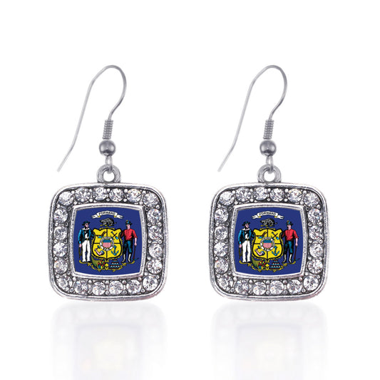 Silver Wisconsin Flag Square Charm Dangle Earrings