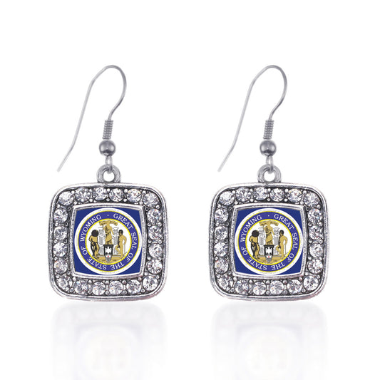 Silver Wyoming Flag Square Charm Dangle Earrings