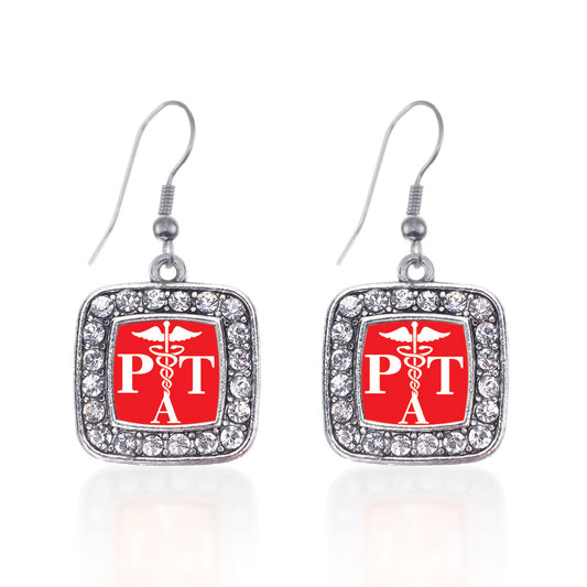 Silver Physical Therapist Assistant Square Charm Dangle Earrings