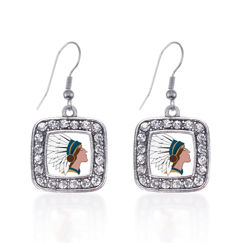 Silver Native American Square Charm Dangle Earrings