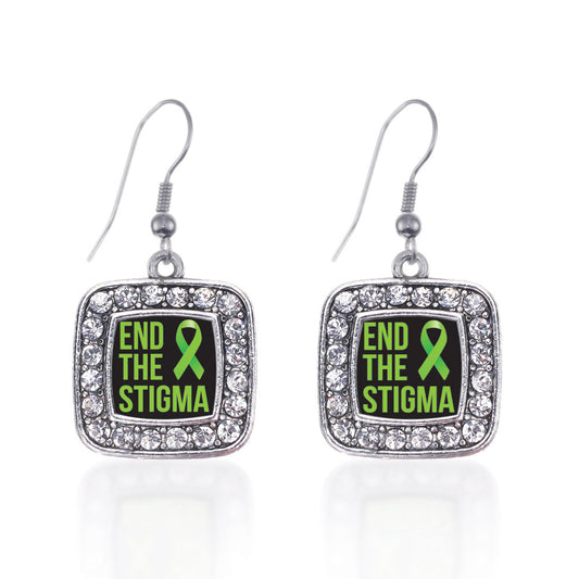 Silver Mental Health Awareness Square Charm Dangle Earrings