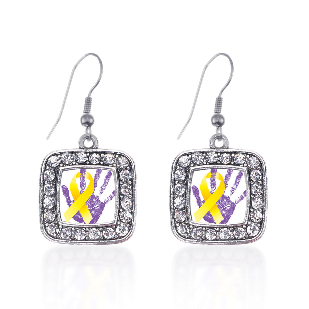 Silver Neuroblastoma Square Charm Dangle Earrings