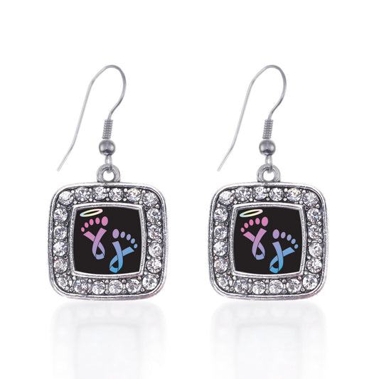 Silver Infancy Loss Square Charm Dangle Earrings