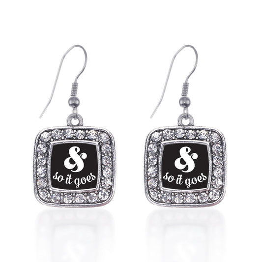 Silver And So It Goes Square Charm Dangle Earrings