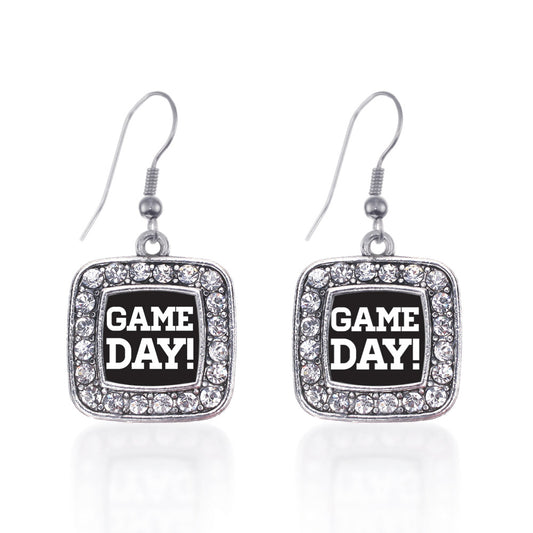Silver Game Day Square Charm Dangle Earrings