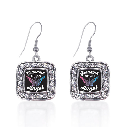 Silver Grandma of An Angel Square Charm Dangle Earrings