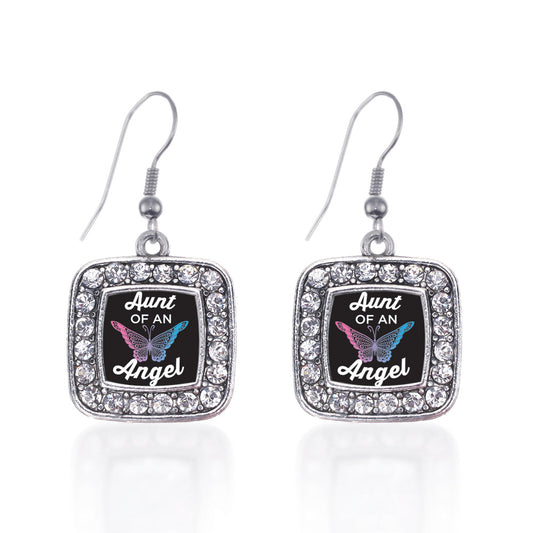 Silver Aunt Of An Angel Square Charm Dangle Earrings