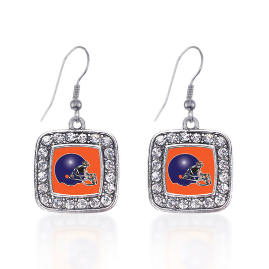 Silver Orange and Blue Team Helmet Square Charm Dangle Earrings