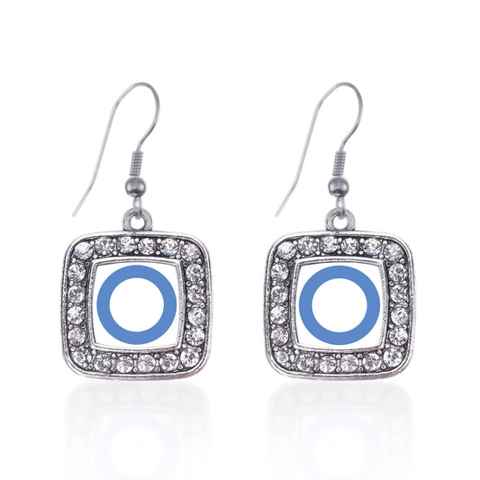 Silver Diabetes Blue Symbol Square Charm Dangle Earrings