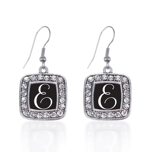 Silver My Script Initials - Letter E Square Charm Dangle Earrings