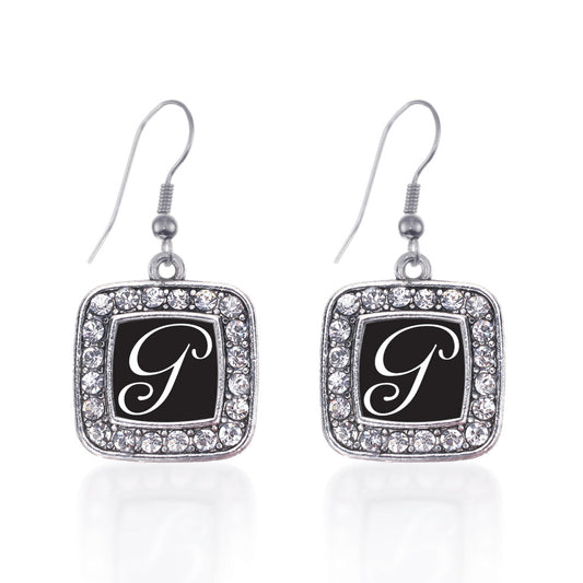 Silver My Script Initials - Letter G Square Charm Dangle Earrings
