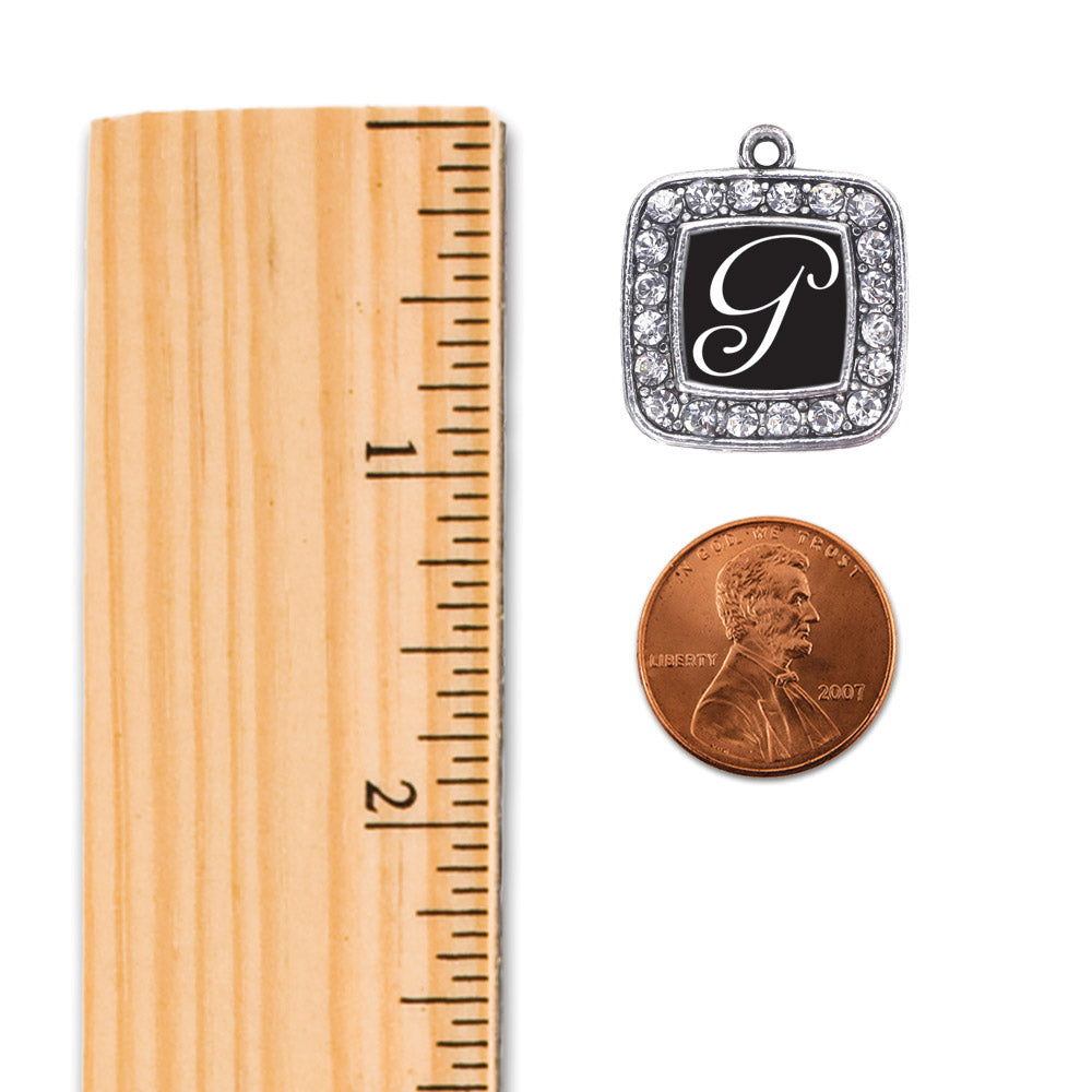 Silver My Script Initials - Letter G Square Charm Dangle Earrings