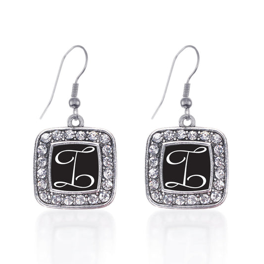 Silver My Script Initials - Letter I Square Charm Dangle Earrings