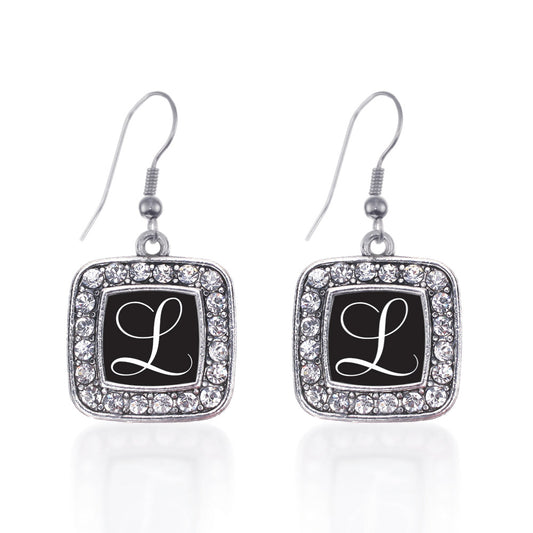 Silver My Script Initials - Letter L Square Charm Dangle Earrings
